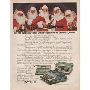 Royal Typewriter Christmas Santa Vintage Office Machine Magazine Print Ad 1970